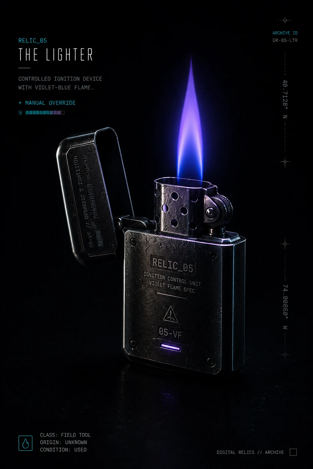 The Lighter — 05-VF ignition control unit with violet-blue open flame