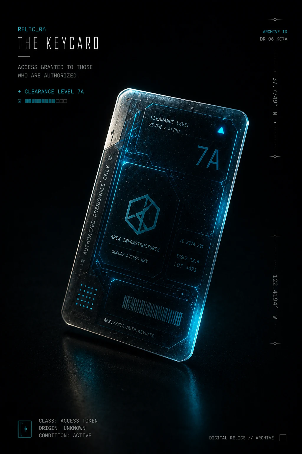 The Keycard — Apex Infrastructures clearance level 7A secure access token