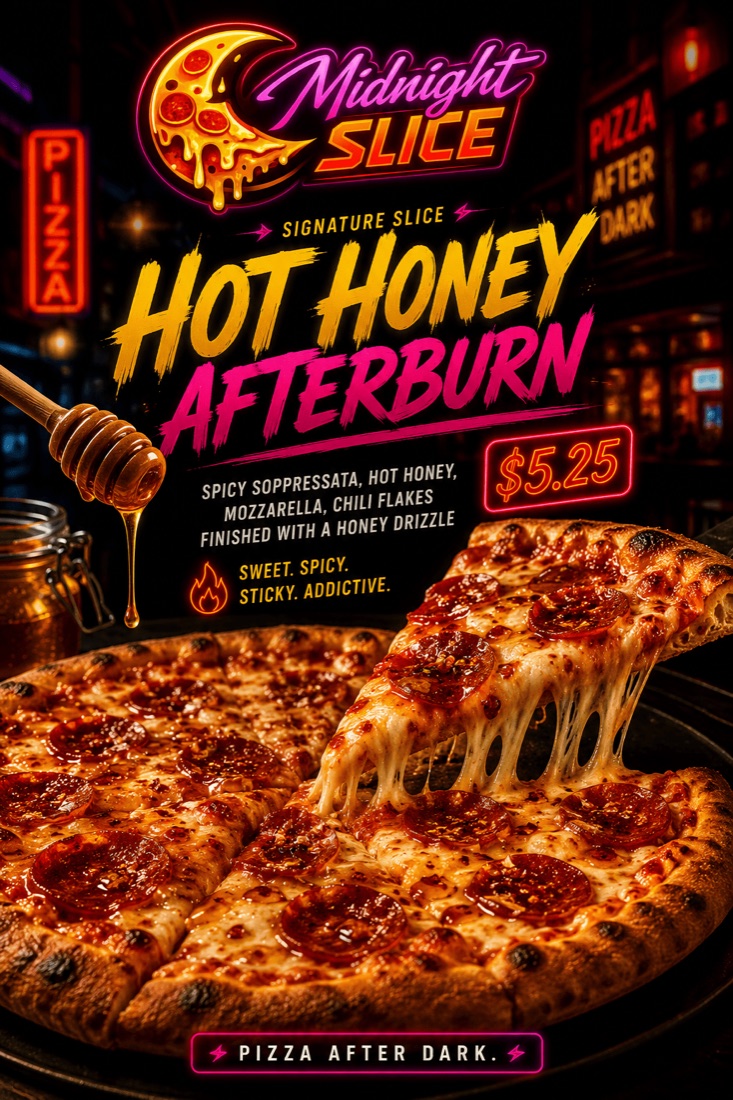 Midnight Slice promotional pizza graphic