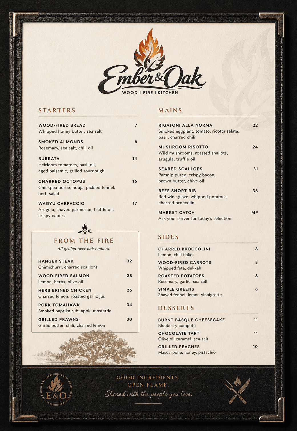 Ember & Oak Full Menu