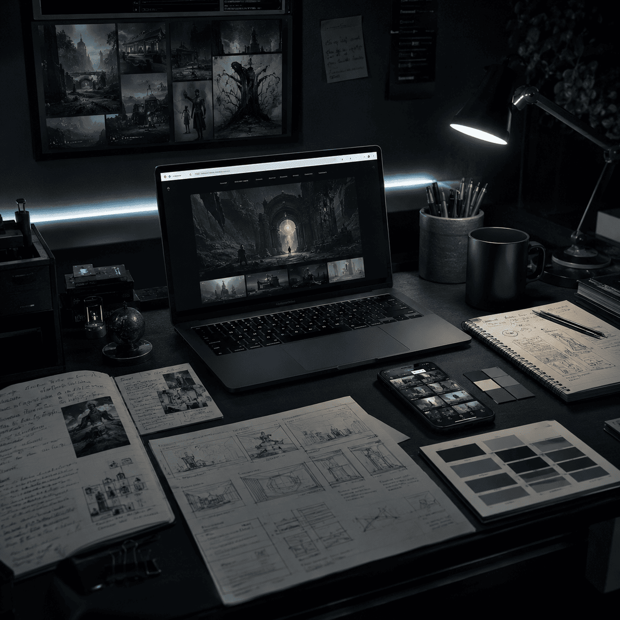 World-building creative desk preview